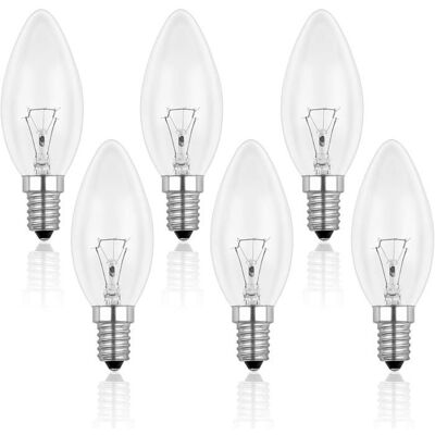 BUXTRADE Lot de 6 ampoules E14 60 W à incandescence blanc chaud 2700 K culot Edison transparent compatibles avec les suspensions. Publicité BUXTRADE Lot de 6 ampoules E14 60 W à incandescence blanc chaud 2700 K culot Edison transparent compatibles avec les suspensions. Publicité