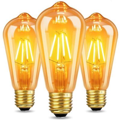 HANDEIU Ampoule Decorative E27 Retro ST64 4W Blanc Chaud 2700K Incandescence Équivalente 40W Ampoule à Filament Vintage - Lot de 3 - Publicité HANDEIU Ampoule Decorative E27 Retro ST64 4W Blanc Chaud 2700K Incandescence Équivalente 40W Ampoule à Filament Vintage - Lot de 3 - Publicité