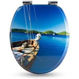 Abattant WC en bois Sanfino® avec frein de chute - Motifs colorés - Boat Bleu - Publicité Abattant WC en bois Sanfino® avec frein de chute - Motifs colorés - Boat Bleu - Publicité