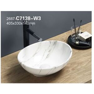 AC-DÉCO Vasque à poser en céramique blanche marbrée - L 40 x 33 cm - Gamme Pati Blanc - Publicité AC-DÉCO Vasque à poser en céramique blanche marbrée - L 40 x 33 cm - Gamme Pati Blanc - Publicité