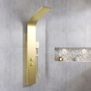AURLANE Colonne de douche Effet Pluie - 140x20cm - Acier inoxydable Or brossé Jaune - Publicité AURLANE Colonne de douche Effet Pluie - 140x20cm - Acier inoxydable Or brossé Jaune - Publicité