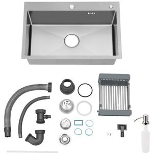 DEWINNER Évier de cuisine en acier inoxydable 68x45x19CM avec distributeur de savon et panier télescopique argent - Publicité DEWINNER Évier de cuisine en acier inoxydable 68x45x19CM avec distributeur de savon et panier télescopique argent - Publicité