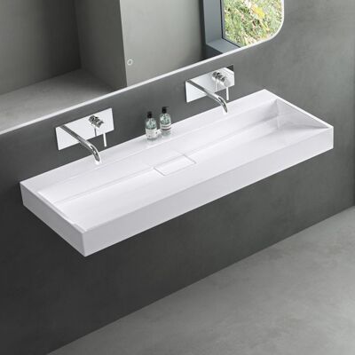 Mai & Mai Lavabo salle de bains vasque blanc 120x46x11cm lave mains rectangulaire sans perçage pour robinet lavabo à poser Col19 Blanc - Publicité Mai & Mai Lavabo salle de bains vasque blanc 120x46x11cm lave mains rectangulaire sans perçage pour robinet lavabo à poser Col19 Blanc - Publicité