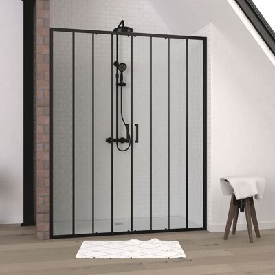 AURLANE Paroi de douche 2 portes coulissantes 160x200 cm - Verre sérigraphié - Profilé Noir - CRUSHX Noir - Publicité AURLANE Paroi de douche 2 portes coulissantes 160x200 cm - Verre sérigraphié - Profilé Noir - CRUSHX Noir - Publicité