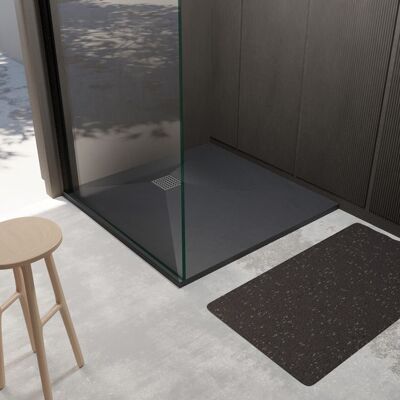 AURLANE Receveur en Resine SMC Effet Pierre Noire 90x90cm - Grille Inox - ROCK 2 Noir - Publicité AURLANE Receveur en Resine SMC Effet Pierre Noire 90x90cm - Grille Inox - ROCK 2 Noir - Publicité