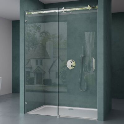Mai & Mai Cabine de douche T4-2 120x195cm transparente avec porte coulissante en verre ESG et revêtement Nano Vert - Publicité Mai & Mai Cabine de douche T4-2 120x195cm transparente avec porte coulissante en verre ESG et revêtement Nano Vert - Publicité