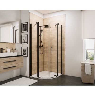 Schulte paroi de douche accès dangle arrondi 90x90x192 cm portes battantes anticalcaire verre 5 mm transparent noir Noir - Publicité Schulte paroi de douche accès dangle arrondi 90x90x192 cm portes battantes anticalcaire verre 5 mm transparent noir Noir - Publicité