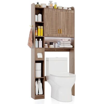 COSTWAY Meuble WC au-Dessus des Toilettes avec LED2 Portes & 6 Compartiments Ouverts Porte-Papier Étagère Réglable Blanc Blanc - Publicité COSTWAY Meuble WC au-Dessus des Toilettes avec LED2 Portes & 6 Compartiments Ouverts Porte-Papier Étagère Réglable Blanc Blanc - Publicité