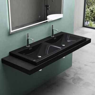 Double Vasque à Encastrer Noir Mai & Mai Col03-120 - Résine - 120x48x12 cm - Lavabo 2 Vasques Noir - Publicité Double Vasque à Encastrer Noir Mai & Mai Col03-120 - Résine - 120x48x12 cm - Lavabo 2 Vasques Noir - Publicité