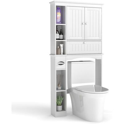 COSTWAY Meuble WC au-Dessus des Toilettes avec 2 Portes Étagère Réglable et Barre Inférieure pour Salle de Bain 80 x 21 x 165 cm Blanc - Publicité COSTWAY Meuble WC au-Dessus des Toilettes avec 2 Portes Étagère Réglable et Barre Inférieure pour Salle de Bain 80 x 21 x 165 cm Blanc - Publicité