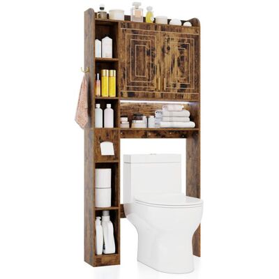 COSTWAY Meuble WC au-Dessus des Toilettes avec LED2 Portes & 6 Compartiments Ouverts Porte-Papier Étagère Réglable Marron Marron - Publicité COSTWAY Meuble WC au-Dessus des Toilettes avec LED2 Portes & 6 Compartiments Ouverts Porte-Papier Étagère Réglable Marron Marron - Publicité
