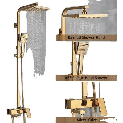 OEM {output_title: Robinet Douche Dorée Tête de Pluie 8 Hauteur Réglable 83-115cm} Doré Jaune - Publicité OEM {output_title: Robinet Douche Dorée Tête de Pluie 8 Hauteur Réglable 83-115cm} Doré Jaune - Publicité