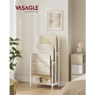VASAGLE Porte Serviette Salle de Bain sur Pied 3 Barres 50 x 30 x 100 cm 2 Crochets Blanc Mat et Beige Naturel Blanc - Publicité VASAGLE Porte Serviette Salle de Bain sur Pied 3 Barres 50 x 30 x 100 cm 2 Crochets Blanc Mat et Beige Naturel Blanc - Publicité