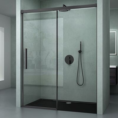 Mai & Mai Paroi de douche en niche transparent 100x195 pare douche porte coulissante verre ESG 6mm revêtement NANO easy clean T12 Gris - Publicité Mai & Mai Paroi de douche en niche transparent 100x195 pare douche porte coulissante verre ESG 6mm revêtement NANO easy clean T12 Gris - Publicité
