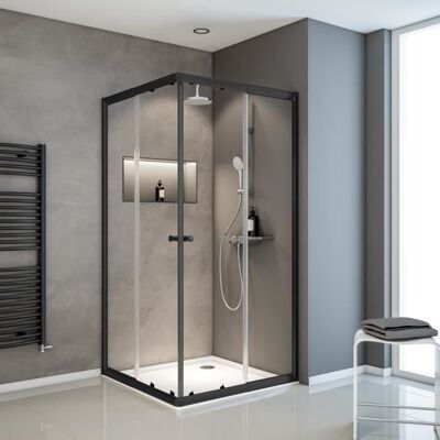 Schulte paroi de douche accès dangle droit 75-90x75-90x180 cm portes de douche coulissantes verre 4 mm transparent noir Noir - Publicité Schulte paroi de douche accès dangle droit 75-90x75-90x180 cm portes de douche coulissantes verre 4 mm transparent noir Noir - Publicité