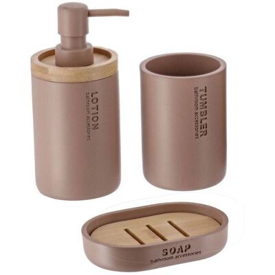 SET GOBELET DISTRIBUTEUR A SAVON ET PORTE SAVON POLYRESINE - CAPPUCCINO/BAMBOU - Tendance Marron - Publicité SET GOBELET DISTRIBUTEUR A SAVON ET PORTE SAVON POLYRESINE - CAPPUCCINO/BAMBOU - Tendance Marron - Publicité
