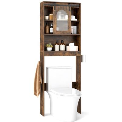 COSTWAY Meuble WC Au-dessus de Toilettes avec Porte Vitrée Coulissante Porte-papier et Étagères Ouvertes 60 x 20 x 170 cm Marron Marron - Publicité COSTWAY Meuble WC Au-dessus de Toilettes avec Porte Vitrée Coulissante Porte-papier et Étagères Ouvertes 60 x 20 x 170 cm Marron Marron - Publicité