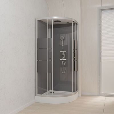 AURLANE Cabine de douche 1/4 de cercle 90x90x215cm avec bande depolie - SILVERY STRIPE ROUND Gris - Publicité AURLANE Cabine de douche 1/4 de cercle 90x90x215cm avec bande depolie - SILVERY STRIPE ROUND Gris - Publicité