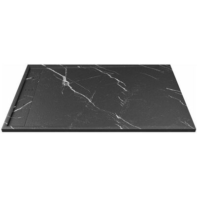 VENTE-UNIQUE Receveur de douche extra plat à poser ou à encastrer recoupable en résine SMC - Noir marbré - 140 x 90 cm - LYROSA Noir - Publicité VENTE-UNIQUE Receveur de douche extra plat à poser ou à encastrer recoupable en résine SMC - Noir marbré - 140 x 90 cm - LYROSA Noir - Publicité