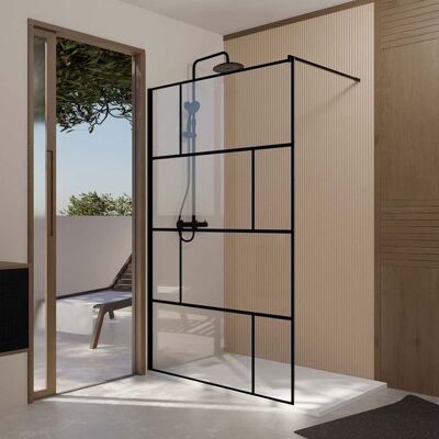 AURLANE Paroi de Douche Serigraphie Brique 120x195cm - Verre Anticalcaire 8mm - Profilé Noir Mat Noir - Publicité AURLANE Paroi de Douche Serigraphie Brique 120x195cm - Verre Anticalcaire 8mm - Profilé Noir Mat Noir - Publicité