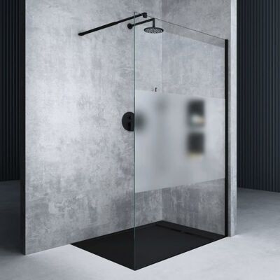 Paroi de douche à litalienne Mai & Mai BR1MS 120x200 verre trempé 8mm bande opaque profilé noir Noir - Publicité Paroi de douche à litalienne Mai & Mai BR1MS 120x200 verre trempé 8mm bande opaque profilé noir Noir - Publicité
