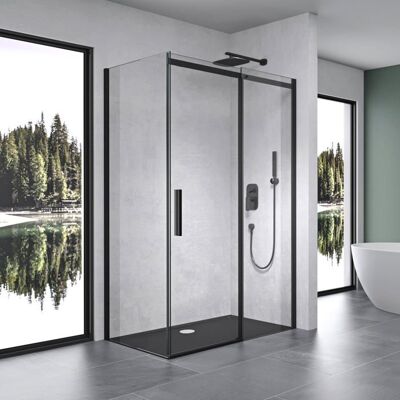 Mai & Mai Paroi de douche cabine de douche 90x140 Noir avec porte de douche coulissante verre trempé transparent RAV18 Noir - Publicité Mai & Mai Paroi de douche cabine de douche 90x140 Noir avec porte de douche coulissante verre trempé transparent RAV18 Noir - Publicité