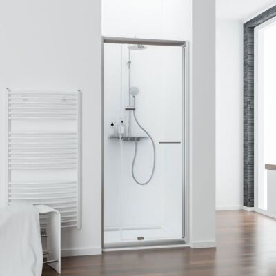 Porte de douche pivotante 70-80 cm Vita extensible verre transparent profilé aspect chromé paroi en niche Schulte Gris - Publicité Porte de douche pivotante 70-80 cm Vita extensible verre transparent profilé aspect chromé paroi en niche Schulte Gris - Publicité
