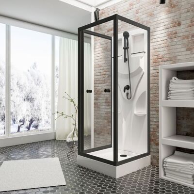 Schulte cabine de douche intégrale 80x80x190 cm réversible verre 5 mm cabine de douche complète porte pivotante noir mat Blanc - Publicité Schulte cabine de douche intégrale 80x80x190 cm réversible verre 5 mm cabine de douche complète porte pivotante noir mat Blanc - Publicité