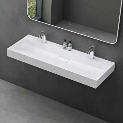 Lavabo double blanc mat 120x46x11cm - Mai & Mai - Col19 - Vasque à poser ou suspendre Blanc - Publicité Lavabo double blanc mat 120x46x11cm - Mai & Mai - Col19 - Vasque à poser ou suspendre Blanc - Publicité