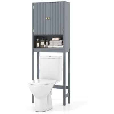 COSTWAY Meuble WC au-Dessus des Toilettes avec 2 Portes Compartiment Ouvert Etagère Réglable pour Salle de Bain 60 x 23 x 168 cm Gris - Publicité COSTWAY Meuble WC au-Dessus des Toilettes avec 2 Portes Compartiment Ouvert Etagère Réglable pour Salle de Bain 60 x 23 x 168 cm Gris - Publicité