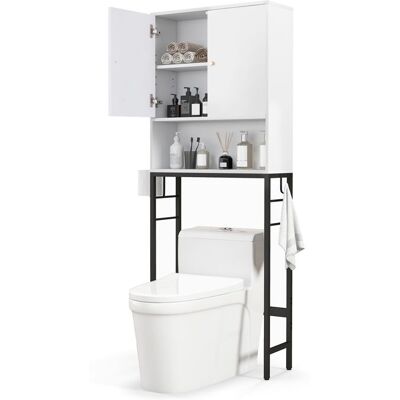 COSTWAY Meuble WC au-Dessus des Toilettes avec 2 Portes Etagère Réglable Barre Inférieure Réglable 2 Crochets Latéraux Blanc Blanc - Publicité COSTWAY Meuble WC au-Dessus des Toilettes avec 2 Portes Etagère Réglable Barre Inférieure Réglable 2 Crochets Latéraux Blanc Blanc - Publicité