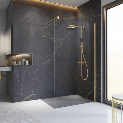 Schulte paroi de douche à litalienne 90x200 cm paroi fixe dorée anticalcaire 6 mm transparent profilé or mat Newstyle Gris - Publicité Schulte paroi de douche à litalienne 90x200 cm paroi fixe dorée anticalcaire 6 mm transparent profilé or mat Newstyle Gris - Publicité