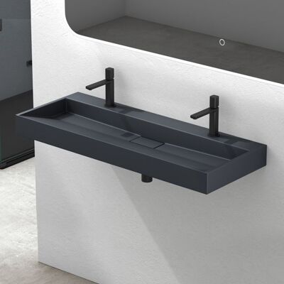 MAI & MAI Lavabo double gris noir mat 120x46x11cm - Vasque à poser ou suspendre - Col19 Gris - Publicité MAI & MAI Lavabo double gris noir mat 120x46x11cm - Vasque à poser ou suspendre - Col19 Gris - Publicité