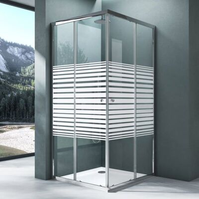 Mai & Mai Cabine de Douche Paroi de Douche avec Deux Portes Coulissantes Transparent avec Bande Opaque RAV16MS-Plus 100x90cm Blanc - Publicité Mai & Mai Cabine de Douche Paroi de Douche avec Deux Portes Coulissantes Transparent avec Bande Opaque RAV16MS-Plus 100x90cm Blanc - Publicité