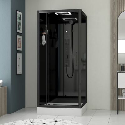AURLANE Cabine de douche Carrée Hydro 90x90x218 cm - Porte Pivotante - Fond & Profilés Noir Mat Noir - Publicité AURLANE Cabine de douche Carrée Hydro 90x90x218 cm - Porte Pivotante - Fond & Profilés Noir Mat Noir - Publicité
