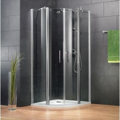Schulte paroi de douche accès dangle arrondi 90x90x192 cm portes battantes verre 5 mm transparent anticalcaire aspect chromé Gris - Publicité Schulte paroi de douche accès dangle arrondi 90x90x192 cm portes battantes verre 5 mm transparent anticalcaire aspect chromé Gris - Publicité