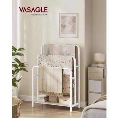 VASAGLE Porte Serviette Salle de Bain sur Pied 3 Barres 70 x 30 x 100 cm 2 Crochets Blanc Mat et Beige Naturel Blanc - Publicité VASAGLE Porte Serviette Salle de Bain sur Pied 3 Barres 70 x 30 x 100 cm 2 Crochets Blanc Mat et Beige Naturel Blanc - Publicité