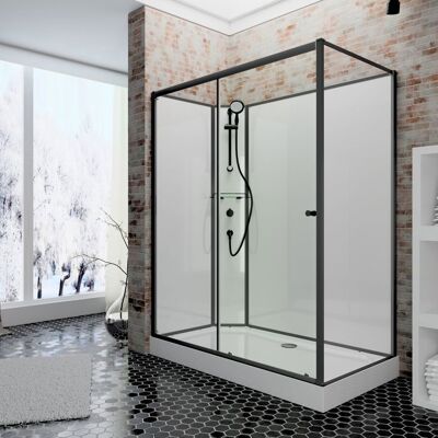 Schulte cabine de douche intégrale 120x90x204 cm ouverture gauche verre 5 mm cabine complète porte coulissante noir Tahiti Blanc - Publicité Schulte cabine de douche intégrale 120x90x204 cm ouverture gauche verre 5 mm cabine complète porte coulissante noir Tahiti Blanc - Publicité