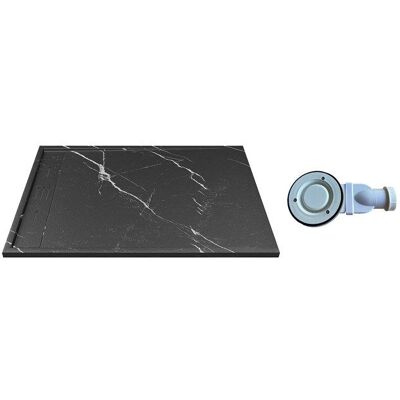 VENTE-UNIQUE Receveur de douche extra plat à poser ou à encastrer recoupable en résine SMC avec siphon - Noir marbré - 140 x 90 cm - LYROSA Noir - Publicité VENTE-UNIQUE Receveur de douche extra plat à poser ou à encastrer recoupable en résine SMC avec siphon - Noir marbré - 140 x 90 cm - LYROSA Noir - Publicité