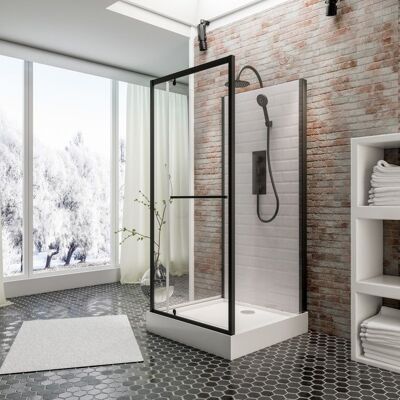 Schulte cabine de douche intégrale 90x90x215 cm réversible verre 5 mm cabine de douche complète porte pivotante noir Jersey Noir - Publicité Schulte cabine de douche intégrale 90x90x215 cm réversible verre 5 mm cabine de douche complète porte pivotante noir Jersey Noir - Publicité