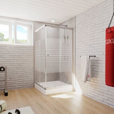 Schulte paroi de douche accès dangle droit 75-90x75-90x175 cm portes coulissantes verre 4 mm bandes transversales alu Sunny Gris - Publicité Schulte paroi de douche accès dangle droit 75-90x75-90x175 cm portes coulissantes verre 4 mm bandes transversales alu Sunny Gris - Publicité
