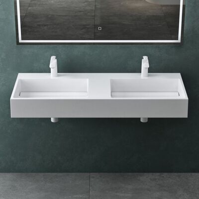 Mai & Mai Double lavabo suspendu blanc 120cm vasque à poser pour 2 évier lave mains salle de bain sans trop-plein Col12-1200-2 Blanc - Publicité Mai & Mai Double lavabo suspendu blanc 120cm vasque à poser pour 2 évier lave mains salle de bain sans trop-plein Col12-1200-2 Blanc - Publicité