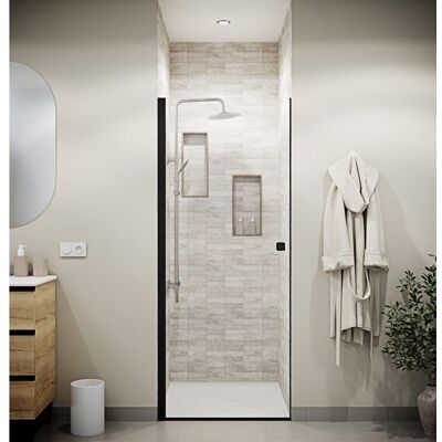 AURLANE Porte de Douche pivotante 90x180 cm en Verre Trempe 5 mm - Finition Noire - DARK ELEMENTARY Noir - Publicité AURLANE Porte de Douche pivotante 90x180 cm en Verre Trempe 5 mm - Finition Noire - DARK ELEMENTARY Noir - Publicité