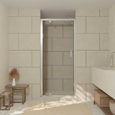 AURLANE Porte de douche pivotante - 80x200 cm - Profilés Chrome - verre trempé 6 mm - CHROMED CRUSH Gris - Publicité AURLANE Porte de douche pivotante - 80x200 cm - Profilés Chrome - verre trempé 6 mm - CHROMED CRUSH Gris - Publicité