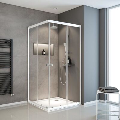 Schulte paroi de douche accès dangle droit 75-90x75-90x180 cm portes de douche coulissantes verre 4 mm transparent blanc Blanc - Publicité Schulte paroi de douche accès dangle droit 75-90x75-90x180 cm portes de douche coulissantes verre 4 mm transparent blanc Blanc - Publicité