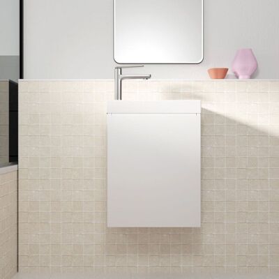AURLANE Meuble Lave Mains Blanc 40x50x22 cm avec Vasque en SMC - ELEMENTARY Marron - Publicité AURLANE Meuble Lave Mains Blanc 40x50x22 cm avec Vasque en SMC - ELEMENTARY Marron - Publicité