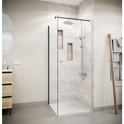 AURLANE Paroi de retour 80x180 cm pour Porte de Douche - Verre Trempe 5mm - Finition Noire - DARK ELEMENTARY Noir - Publicité AURLANE Paroi de retour 80x180 cm pour Porte de Douche - Verre Trempe 5mm - Finition Noire - DARK ELEMENTARY Noir - Publicité
