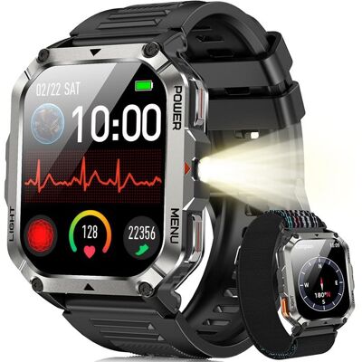 Blackview W70 Pro — Montre connectée robuste 145 étanche 10m 900mAh LED boussole Bluetooth Noir - Publicité Blackview W70 Pro — Montre connectée robuste 145 étanche 10m 900mAh LED boussole Bluetooth Noir - Publicité