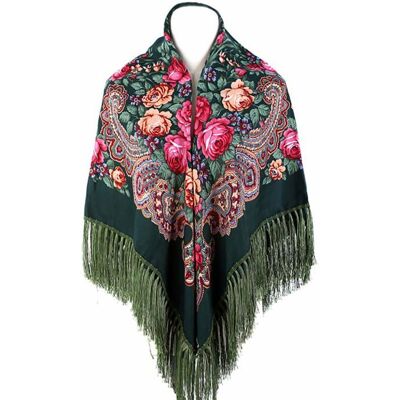 AUCUNELY Châle écharpe traditionnelle - 1 pièce rétro motif floral franges poncho - Convient pour femmes style Étiquette Vert - Publicité AUCUNELY Châle écharpe traditionnelle - 1 pièce rétro motif floral franges poncho - Convient pour femmes style Étiquette Vert - Publicité
