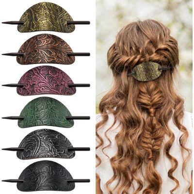Ensemble de 6 pinces à cheveux ovales en similicuir avec tige accessoires de coiffure de style bohème. Publicité Ensemble de 6 pinces à cheveux ovales en similicuir avec tige accessoires de coiffure de style bohème. Publicité